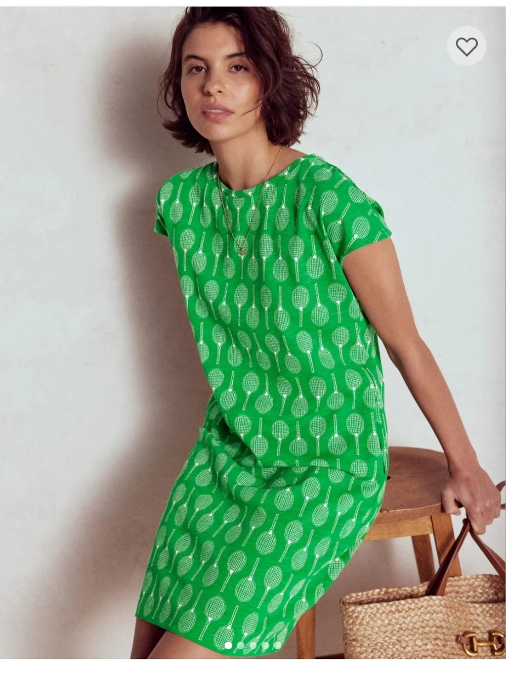 Boden Green and White Tennis Racket Print Jersey Dress - Size 16-18R - Picture 1 of 10